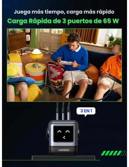 Ugreen Nexode RG 65W 3-Port GaN Ordenador portátil, Teléfono móvil, Portátil, Batería portátil, Teléfono Gris Corriente alterna