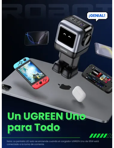 Ugreen Nexode RG 65W 3-Port GaN Ordenador portátil, Teléfono móvil, Portátil, Batería portátil, Teléfono Gris Corriente alterna