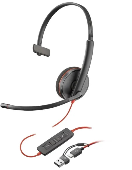 Auriculares poly monoaurales blackwire 3210 usb - c + adaptador usb - c - a
