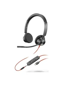 Auriculares poly estéreo blackwire 3325 con certificación microsoft teams usb - c + conector de 3 -5 mm + adaptador usb - c - a