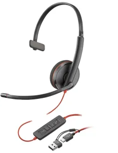 Auriculares poly blackwire 3210 monaural usb - c + adaptador usb - c - a (paquete)