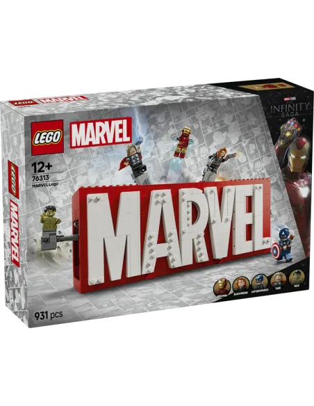 Lego marvel logotipo y figuras