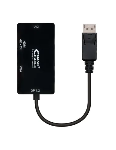 Nanocable Conversor Displayport a VGA / HDMI, 3 en 1, DP 1.2/M-VGA/H-HDMI/H 4K, Negro, 15 cm