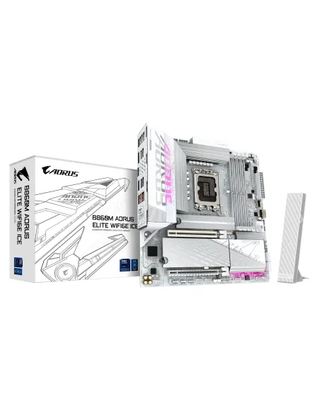 GIGABYTE B860M AORUS ELITE WF6E ICE Placa base - CPUs Intel Core Ultra, VRM de 12+1+2+1 fases, hasta 9200MHz DDR5, 1xPCIe 5.0 +