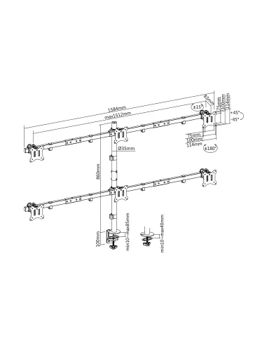 Equip Soporte articulado de sobremesa para 6 monitores de 17"-32