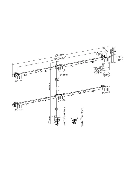 Equip Soporte articulado de sobremesa para 6 monitores de 17"-32