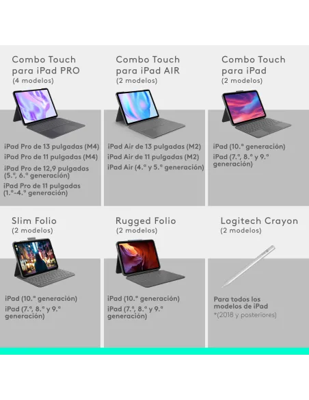 Logitech Combo Touch, funda con teclado, iPad Pro 13 pulgadas (M4)(2024) - Teclado retroiluminado extraíble con soporte