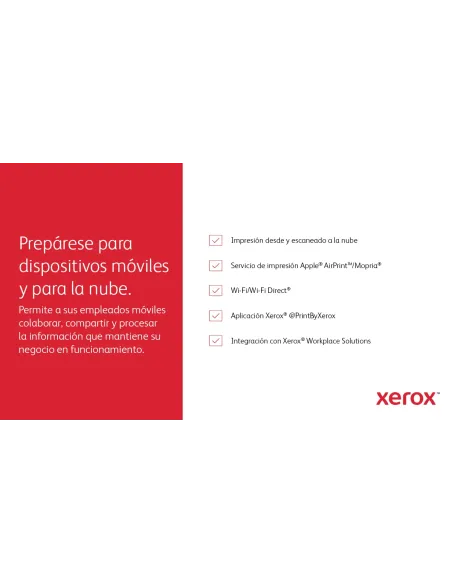 Xerox B225 A4 34 ppm Inalámbrica a doble cara Copia impresión escaneado PS3 PCL5e 6 ADF 2 bandejas Total 251 hojas