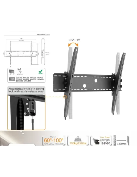Equip 650322 Soporte de pared para TV curva inclinable de 60"-100