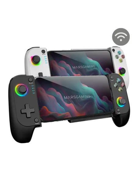 Mars Gaming MGPX, Gamepad Bluetooth 5.0 2en1, RGB Neon, Vibración Dual y Función Turbo, Soporte Smartphone Hasta 6.8", Mando