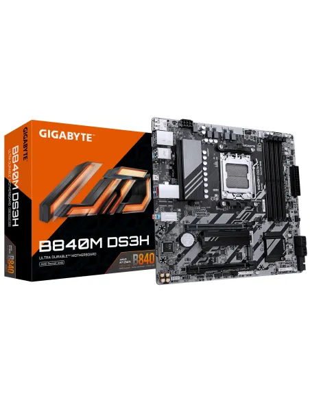 GIGABYTE B840M DS3H Placa base - Procesadores AMD Ryzen 9000, VRM de 8+2+2 fases, hasta 8200 MHz DDR5, 2xPCIe 4.0 M.2, LAN