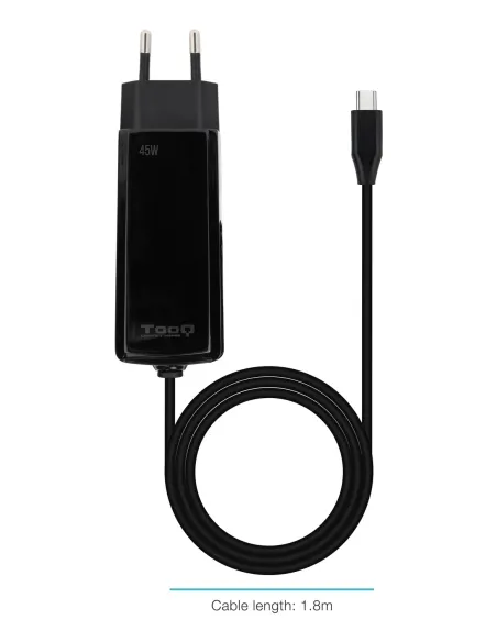 TooQ Cargador de portátil GAN USB-C PD 45W, Negro
