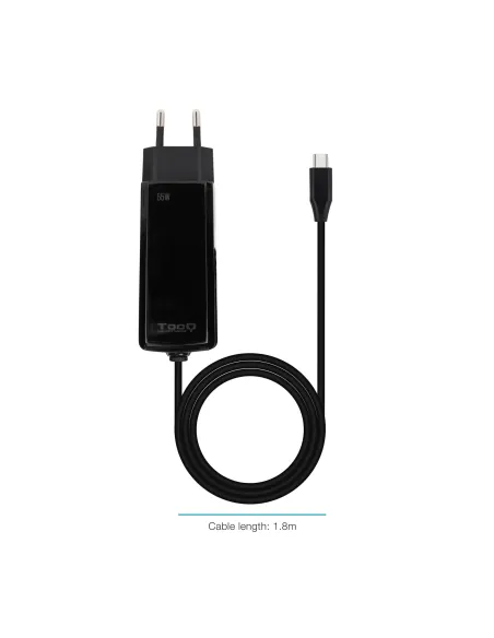 TooQ Cargador de portátil GAN USB-C PD 45W, Negro