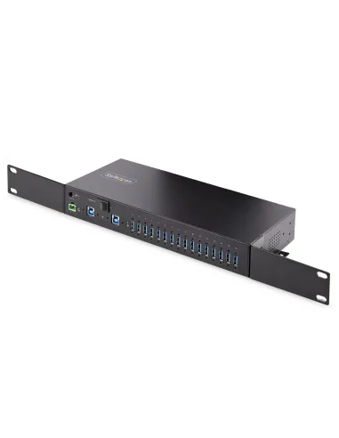 StarTech.com Hub Ladrón USB 3.0 5Gb de 16 Puertos Industrial - Metal - Montaje en Rack Superficie DIN - Carga Compartida USB