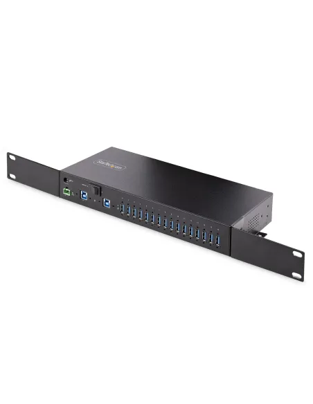 StarTech.com Hub Ladrón USB 3.0 5Gb de 16 Puertos Industrial - Metal - Montaje en Rack Superficie DIN - Carga Compartida USB