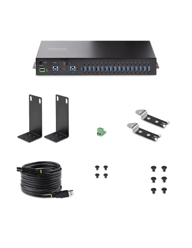 StarTech.com Hub Ladrón USB 3.0 5Gb de 16 Puertos Industrial - Metal - Montaje en Rack Superficie DIN - Carga Compartida USB