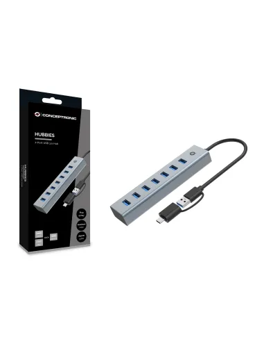 Conceptronic HUBBIES21G hub de interfaz USB 3.2 Gen 1 (3.1 Gen 1) Type-A 5000 Mbit s Gris