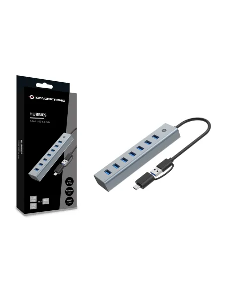 Conceptronic HUBBIES21G hub de interfaz USB 3.2 Gen 1 (3.1 Gen 1) Type-A 5000 Mbit s Gris