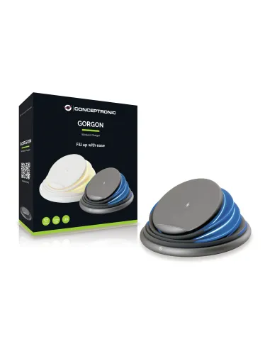 Conceptronic GORGON02G cargador de dispositivo móvil Universal Gris USB Cargador inalámbrico Carga rápida Interior