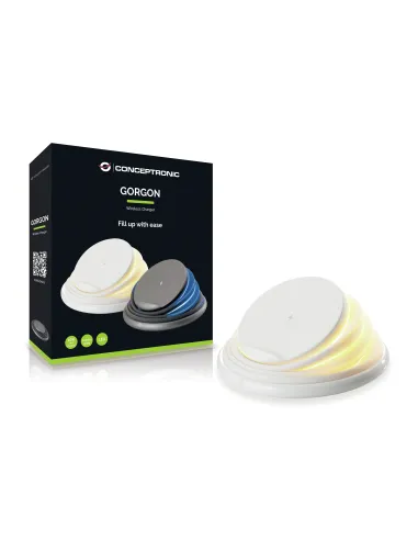 Conceptronic GORGON02W cargador de dispositivo móvil Universal Blanco USB Cargador inalámbrico Carga rápida Interior