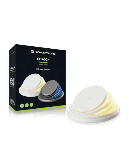 Conceptronic GORGON02W cargador de dispositivo móvil Universal Blanco USB Cargador inalámbrico Carga rápida Interior