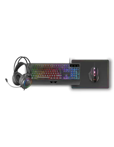 Mars Gaming MCP124PRO, Combo Gaming 4en1, Teclado RGB H-Mech con Reposamuñecas, Ratón RGB 3200DPI y Switches HUANO, Auriculares