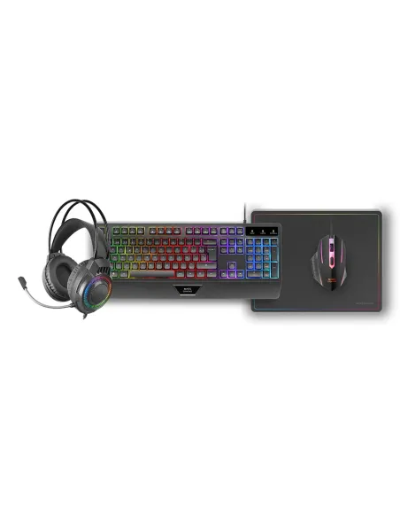Mars Gaming MCP124PRO, Combo Gaming 4en1, Teclado RGB H-Mech con Reposamuñecas, Ratón RGB 3200DPI y Switches HUANO, Auriculares