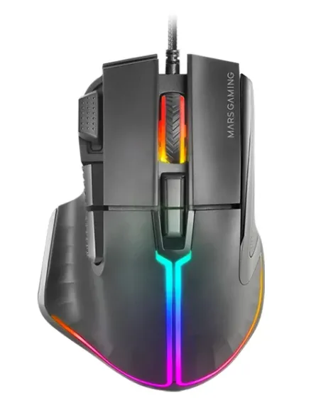 Mars Gaming MM-XT, Ratón Gaming RGB, Diseño Ergonómico con Reposa Pulgar, Sensor Óptico 12800DPI, 9 Botones Configurables,