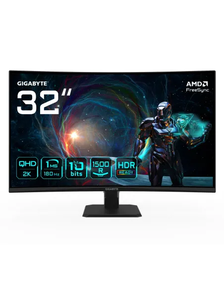 GIGABYTE GS32QCA 31.5" Monitor Curvo para Gaming QHD - 2560 x 1440, 180Hz, 1ms, 250 cd m², FreeSync, HDR Ready, HDMI 2.0,