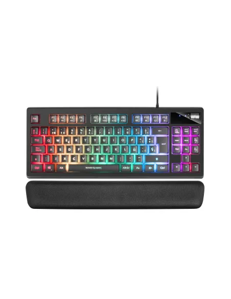 Mars Gaming MKAXES Teclado Compacto TKL H-Mech, Iluminación RGB 9 Efectos, Reposamuñecas Gel, Negro, Idioma Español