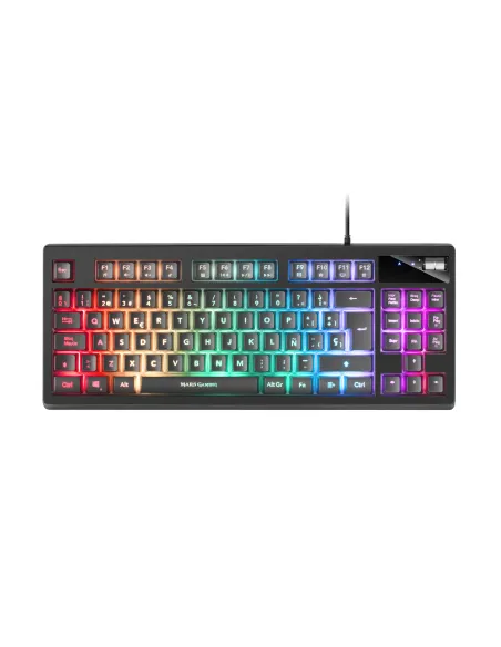 Mars Gaming MKAXES Teclado Compacto TKL H-Mech, Iluminación RGB 9 Efectos, Reposamuñecas Gel, Negro, Idioma Español
