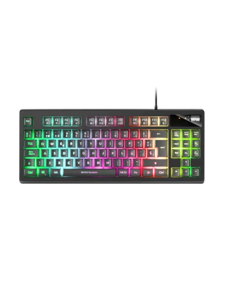 Mars Gaming MKAXES Teclado Compacto TKL H-Mech, Iluminación RGB 9 Efectos, Reposamuñecas Gel, Negro, Idioma Español