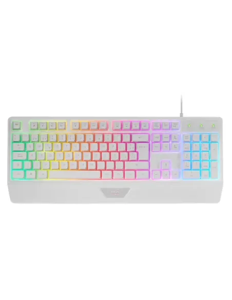 Mars Gaming MK124, Teclado Ergonómico H-Mech, Reposamuñecas Integrado, Iluminación FRGB Rainbow, Teclado Gaming Antighosting