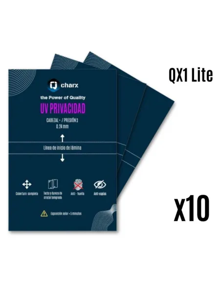 Laminas de fijacion qcharx ultravioleta hd privacidad pack 10 para qx1lite