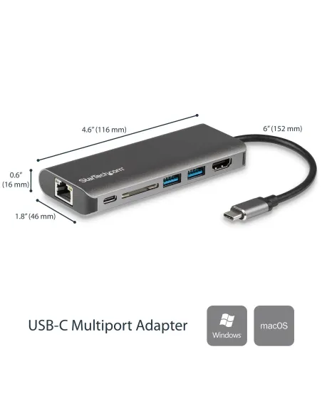 StarTech.com Docking Station para Ordenadores Portátiles USB-C - Replicador de Puertos USB Tipo C HDMI Red Ethernet Lector SD -