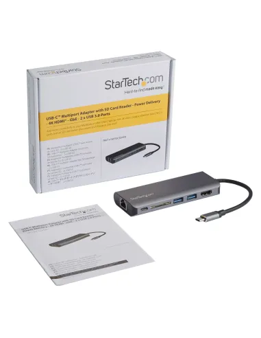 StarTech.com Docking Station para Ordenadores Portátiles USB-C - Replicador de Puertos USB Tipo C HDMI Red Ethernet Lector SD -