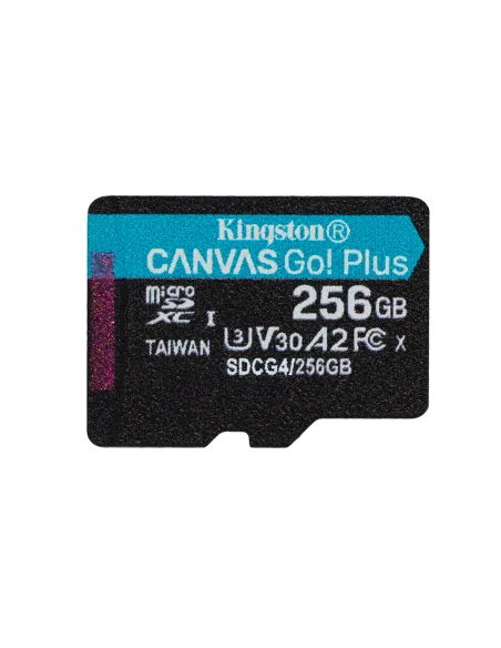 Kingston Technology Tarjeta microSDXC Canvas Go Plus Gen4 de 256 GB, 200 MB s, A2 U3 V30 y adaptador