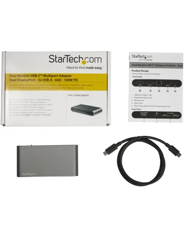 StarTech.com Docking Station USB C para 2 Monitores DisplayPort 4K - con Entrega de Potencia de 100W Passthrough - GbE - Hub