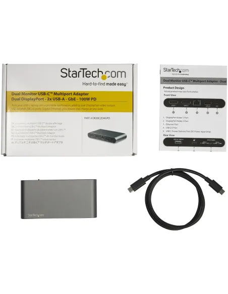 StarTech.com Docking Station USB C para 2 Monitores DisplayPort 4K - con Entrega de Potencia de 100W Passthrough - GbE - Hub