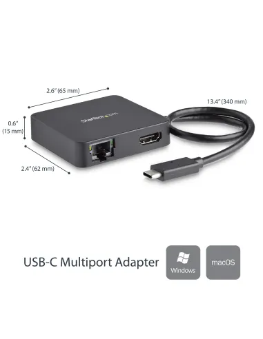 StarTech.com Adaptador Multipuertos USB C - Mini Dock Portátil USB-C 4K HDMI - Gigabit Ethernet - Hub USB 3.0 (1x USB-A 1x