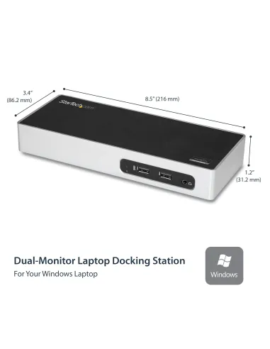 StarTech.com Replicador de Puertos USB 3.0 - Docking Station de Portátil para Dos Pantallas con Vídeo HDMI & DVI VGA - Ladrón