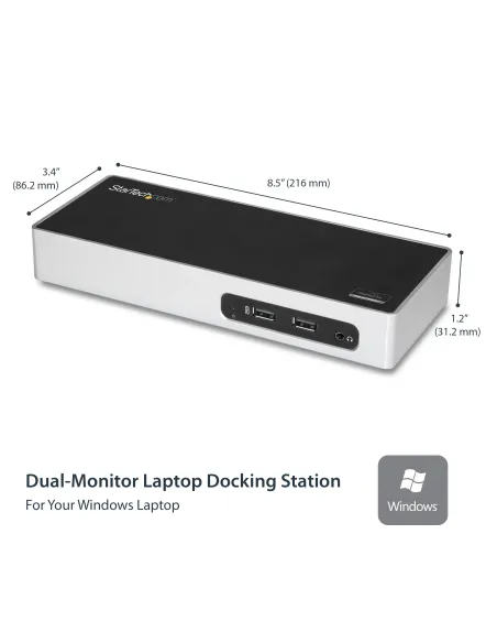 StarTech.com Replicador de Puertos USB 3.0 - Docking Station de Portátil para Dos Pantallas con Vídeo HDMI & DVI VGA - Ladrón