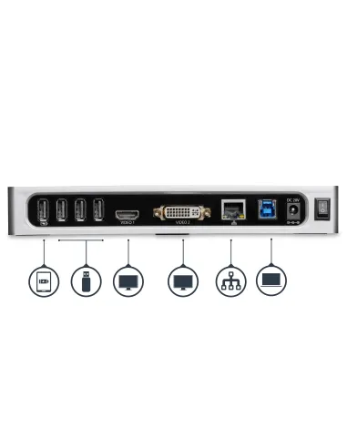 StarTech.com Replicador de Puertos USB 3.0 - Docking Station de Portátil para Dos Pantallas con Vídeo HDMI & DVI VGA - Ladrón