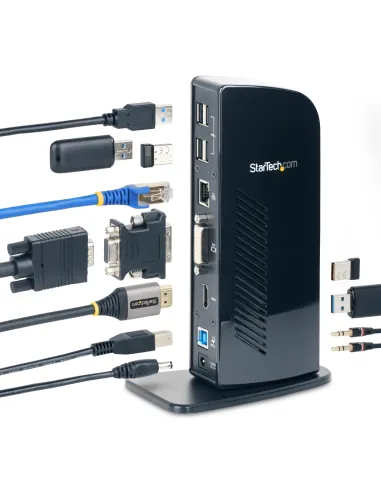 StarTech.com Docking Station USB 3.0 de 2 Monitores para Portátil - HDMI y DVI VGA - Hub Ladrón 6x USB-A - GbE - Audio -