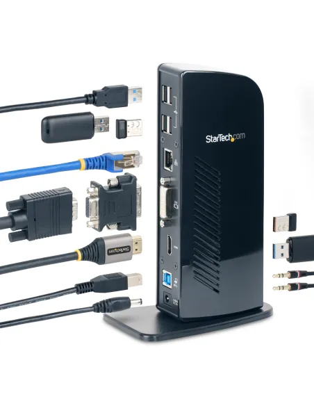 StarTech.com Docking Station USB 3.0 de 2 Monitores para Portátil - HDMI y DVI VGA - Hub Ladrón 6x USB-A - GbE - Audio -