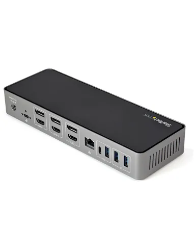StarTech.com Docking Station USB-C y USB-A 10Gb - Replicador de Puertos Híbrido Universal para 3 Monitores DisplayPort y HDMI
