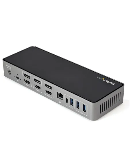 StarTech.com Docking Station USB-C y USB-A 10Gb - Replicador de Puertos Híbrido Universal para 3 Monitores DisplayPort y HDMI