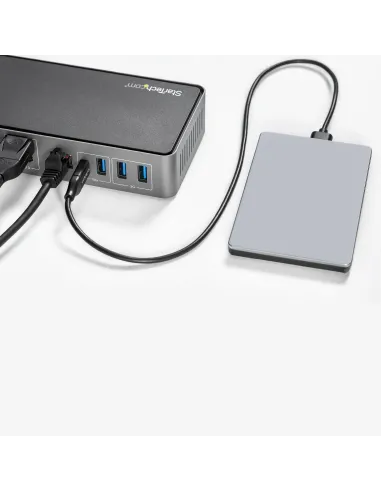 StarTech.com Docking Station USB-C y USB-A 10Gb - Replicador de Puertos Híbrido Universal para 3 Monitores DisplayPort y HDMI