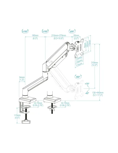 TooQ DB1334TNR-B soporte para monitor 86,4 cm (34") Escritorio Negro