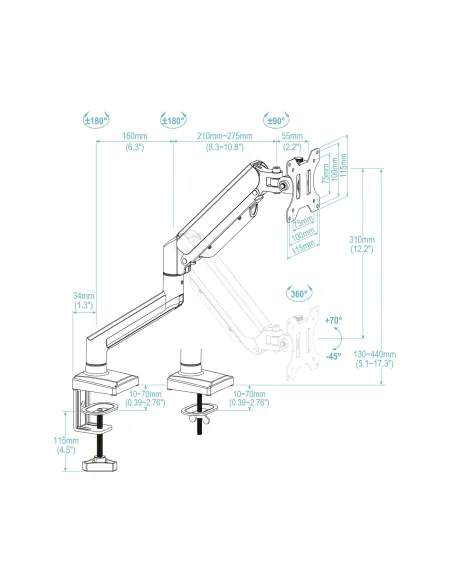 TooQ DB1334TNR-B soporte para monitor 86,4 cm (34") Escritorio Negro
